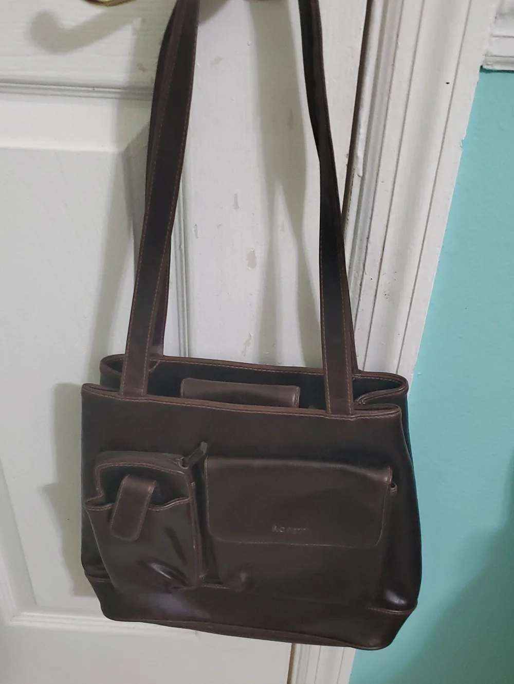 Rosetti Y2K Brown Faux Leather Multipocket Utility Double Handle Shoulder Bag